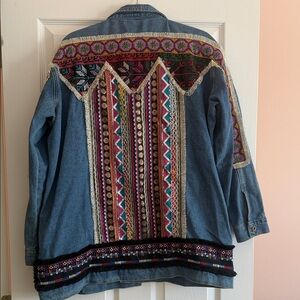 Velzera Blue Denim Jacket with Embroidery sleeves and back.